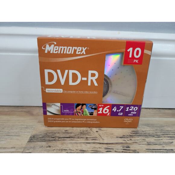 MEMOREX DVD+R RECORDABLE 10 PACK‎ UP TO 16X 4.7GB 120 MIN VIDEO - Picture 1 of 6